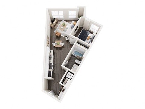 Floor plan for 1 bed, 1 bath, 639 sqft